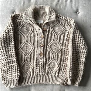 THE GREAT. Cream Cowl Neck Sweater with Chunky Knit